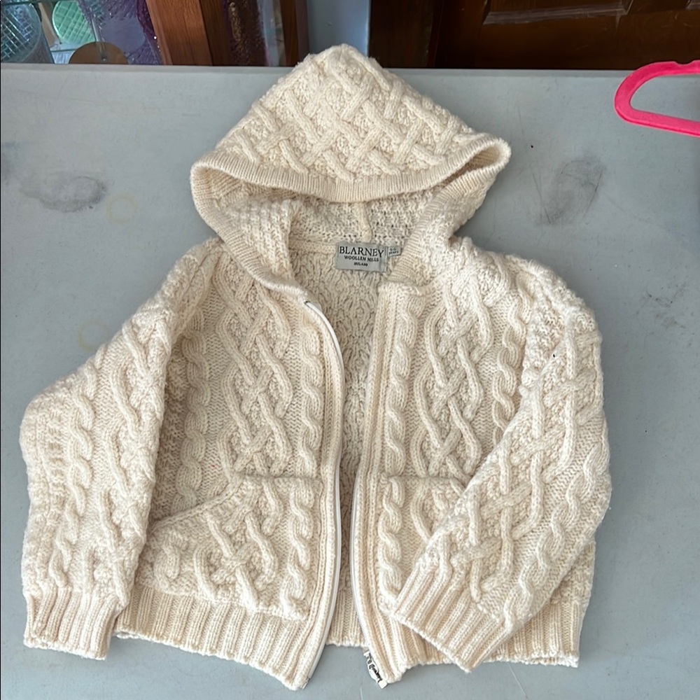 Kids Cream Hooded Cable Knit Jacket